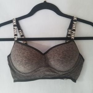 Pink Logo Cage Back Push Up Sport Bra